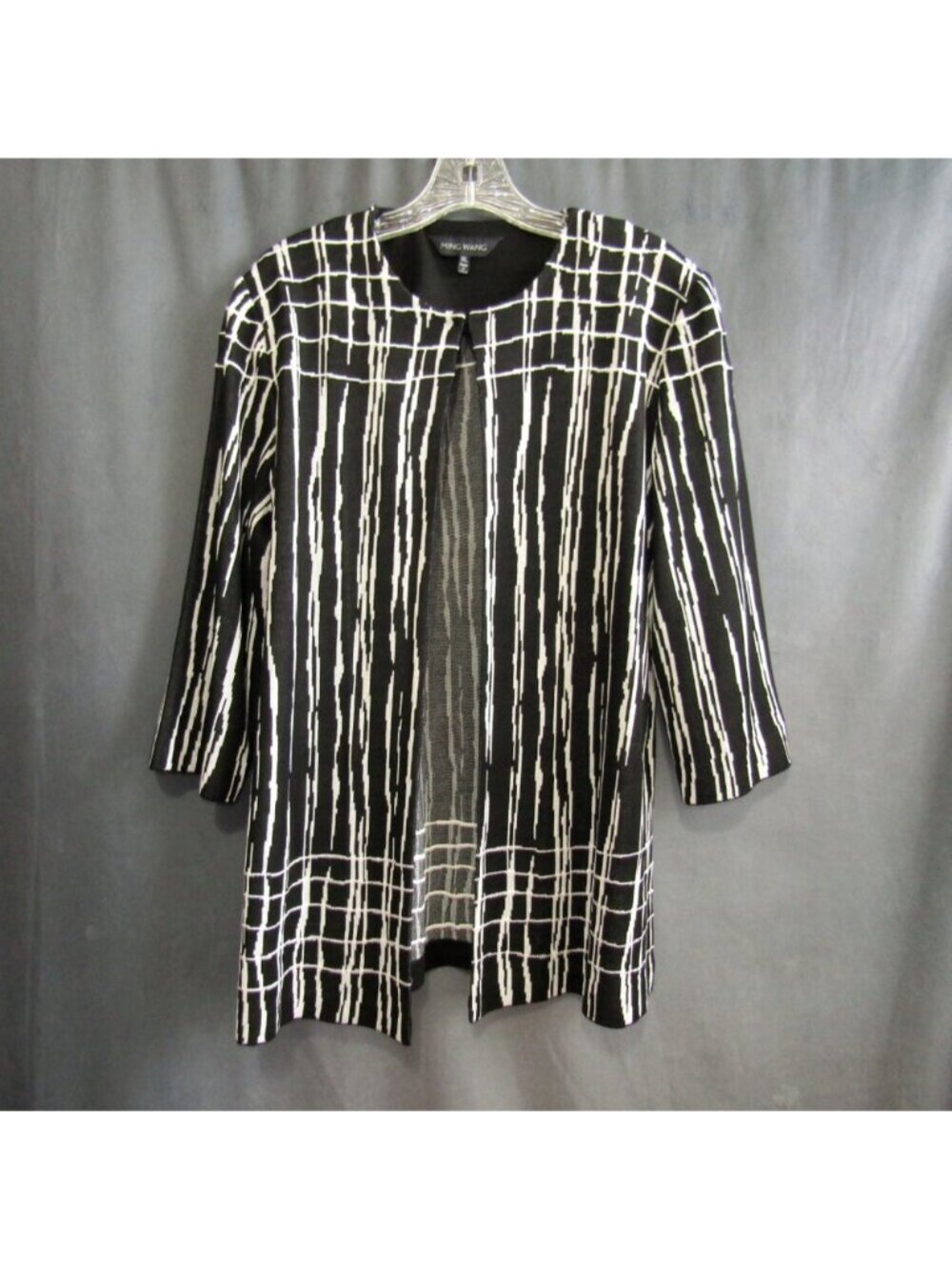 Ming Wang Black White Abstract Stripe Knit Jacket Tank Dress Set Size XL Classic - Picture 10 of 16